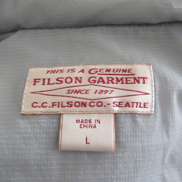 Filson Mens Light Grey Vest Size Large Nylon Primaloft Pockets Waist Drawcord - Picture 10 of 10